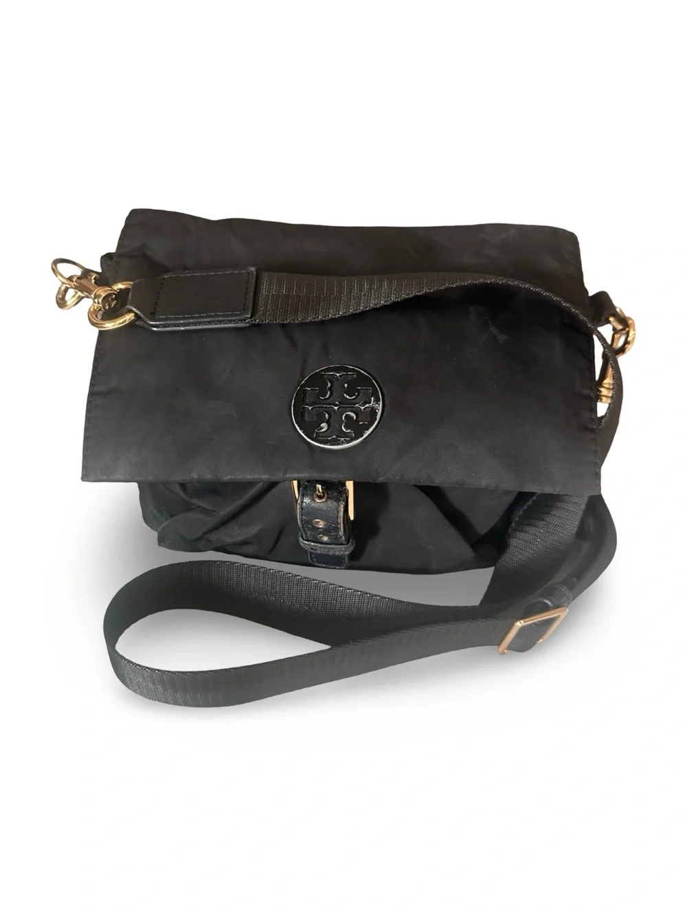 Tory Burch Black Nylon Crossbody with Gold Hardware